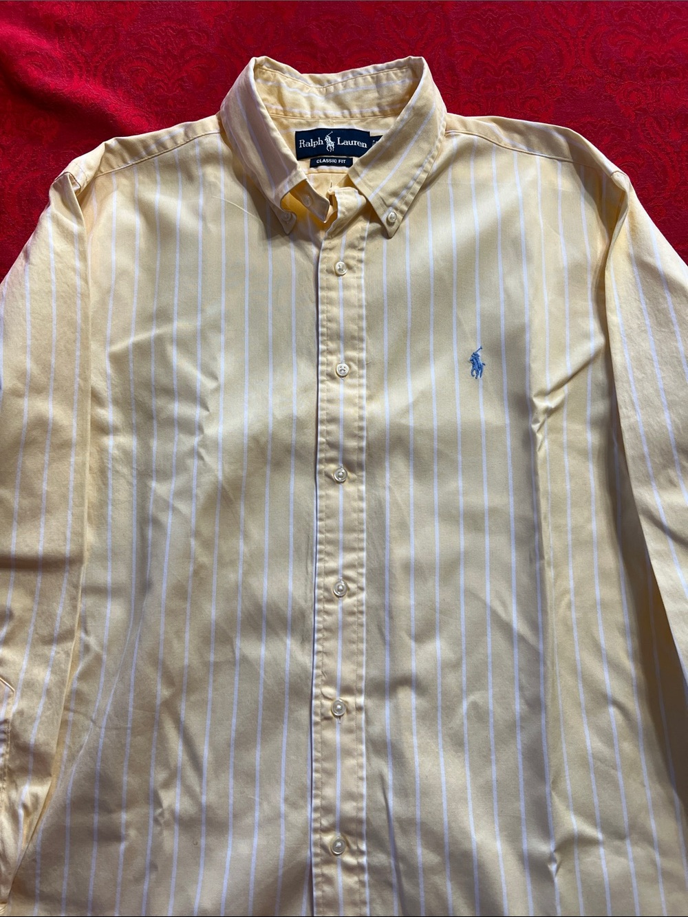 Polo Ralph Lauren Men’s 16 32/33 Yellow White Stripe Classic Fit Cotton Button-D